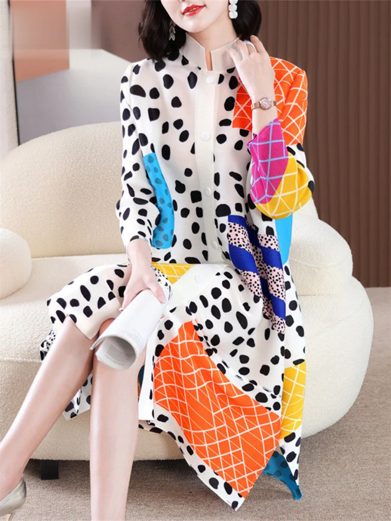 Abendkleider Damenkleider High-End-Mode Plissee Kleid Plus Size Damen Temperament Bedruckter Rundhals-Hemdrock