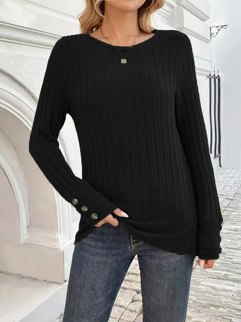 

2025 Amazon popular European and American style women's autumn and winter round-neck pure-color loose top, casual