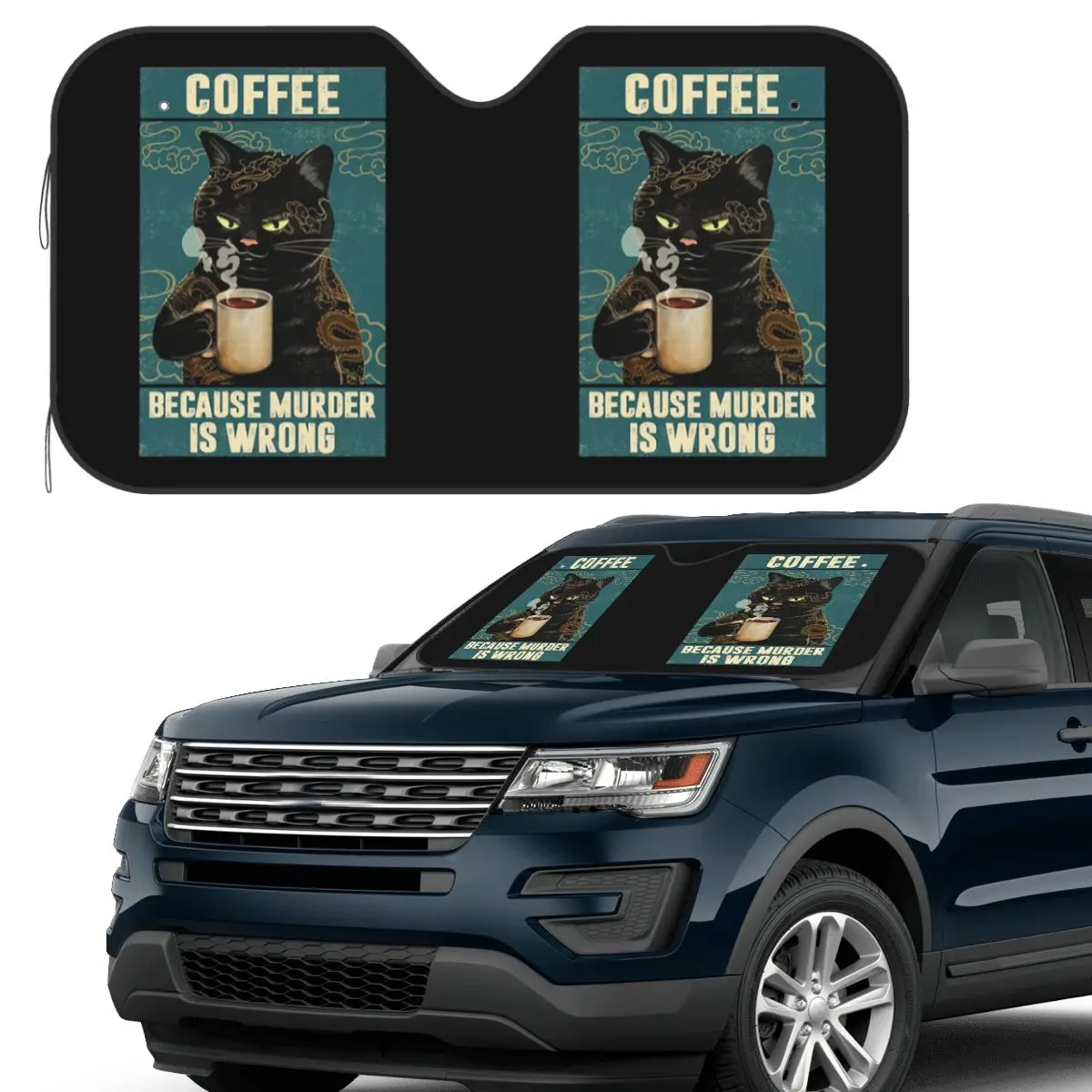 

Солнцезащитный козырек с черным котом и кофе, лобовое стекло автомобиля, переднее лобовое стекло, солнцезащитный козырек, аксессуары, чехлы