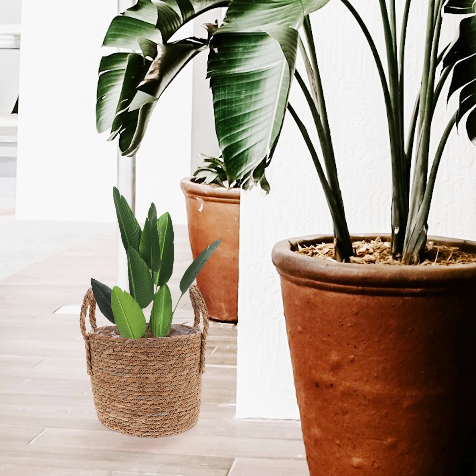 

Vintage Straw Flower Planter Storage Holder Braided Seagrass Flowerpot Succulent Basket 25Cm Tall Indoor Planter For Home Decor