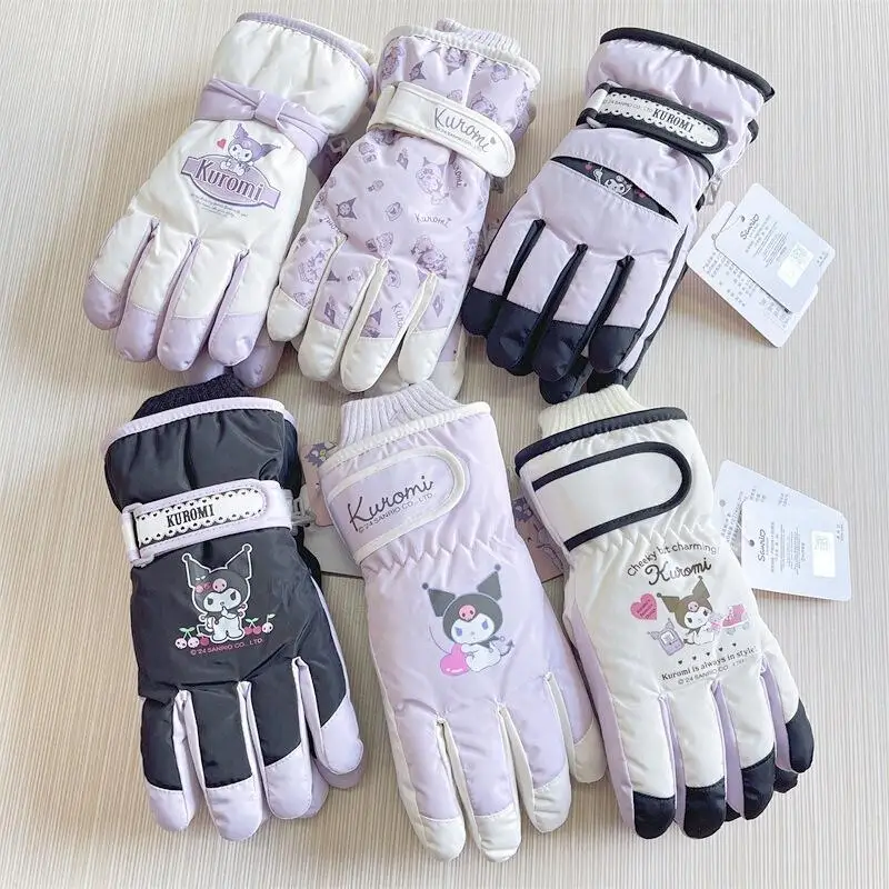 

Kawaii Sanrio anime children's gloves cute Kuromi innovative autumn and winter thickened warm cotton gloves girls Christmas gift