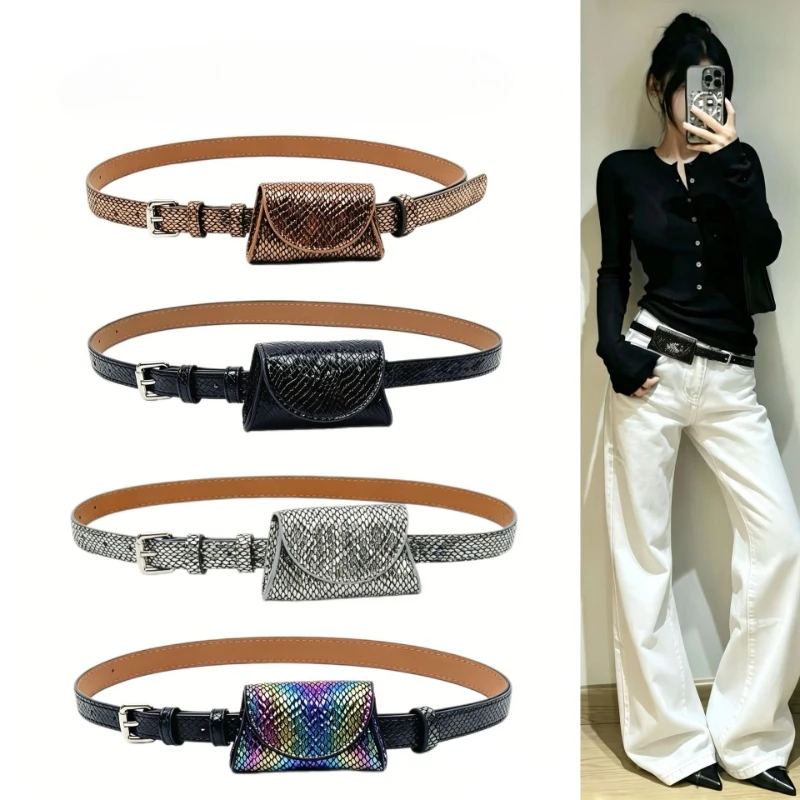 Ladies Fashion Fish Scale Pattern Belt Bag Detachable Mini Small Shoulder Bag Streetwear Casual Clothing Belt Waist Packs Trendy