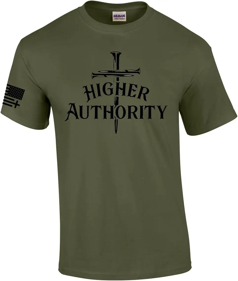 

Mens Christian Higher Authority Cross Nails Jesus Short Sleeve T-Shirt Graphic Tee