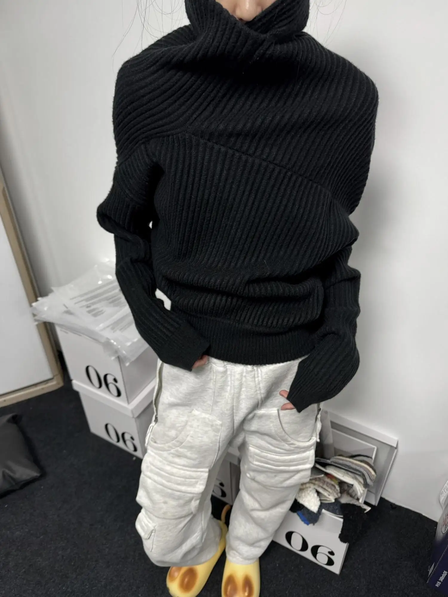 المرأة السوداء القوطية البلوز سترة Harajuku الجمالية Y2k طويلة الأكمام الياقة المدورة محبوك البلوزات خمر 2000s الملابس الخريف
