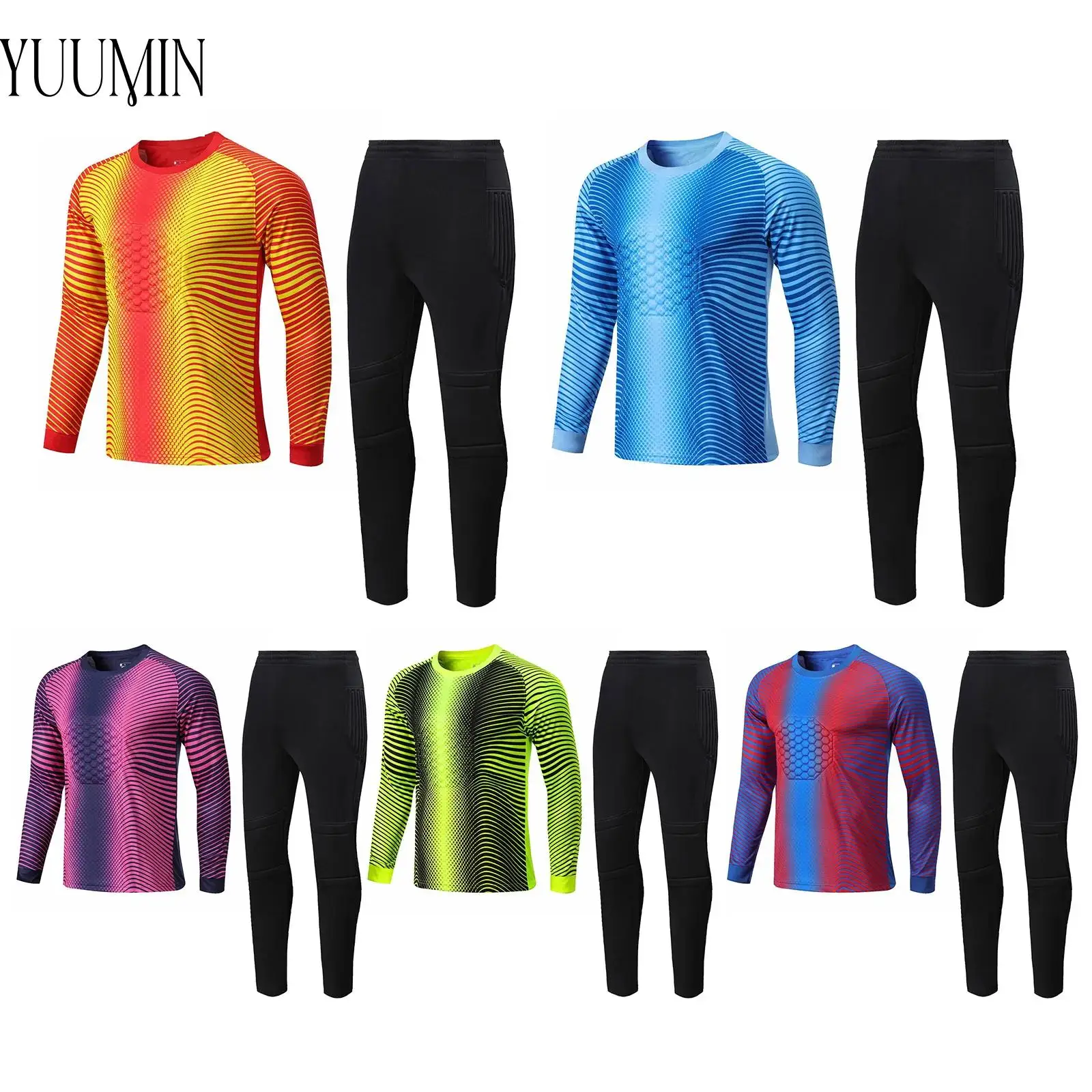 

Kids Professional Goalkeeper Uniforms Boys Football Goalkeeper Jerseys Long Sleeve Striped T-shirt Tops with Pants Sports Outfit