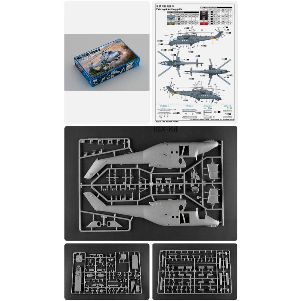 

Trumpeter 05830 1/48 Scale Russian MI35 Hind E Mi-35M Hind-E Attack Helicopter Plastic Assembly Model Building Kit Toy