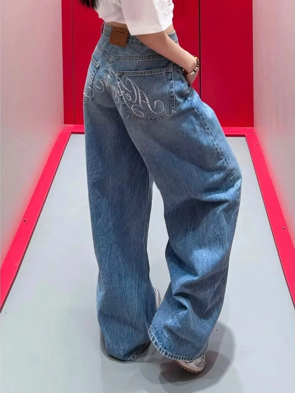 

Blue Jeans Women Y2K Vintage High Waisted Jeans Straight Streetwear Loose Large Wide Leg Denim Pants