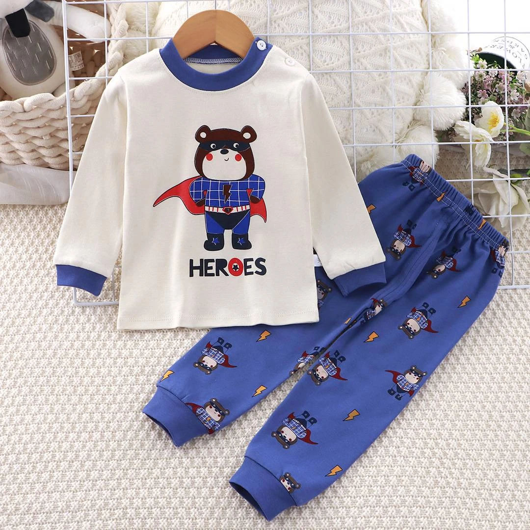 0-4 Age Kids Long Sleeve Suit Underwear Autumn Clothes Baby Girl Boy Home Clothes Pajamas Set Cotton Cartoon Tops + Trousers