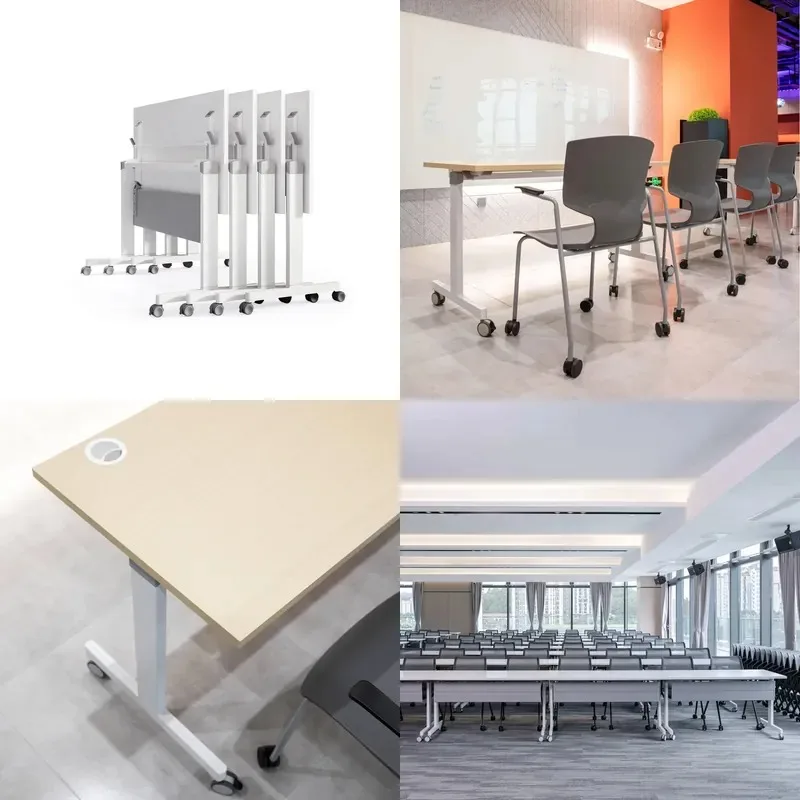 Modern Durable Removable Folding Training Table Wooden Top Metal Frame Commercial Office Use