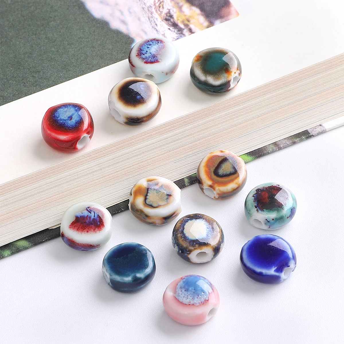 10Pcs/Bag 11mm Round Ceramic Porcelain Loose Spacer Beads  for DIY Crafts Bracelet Necklace Earring Jewelry Making