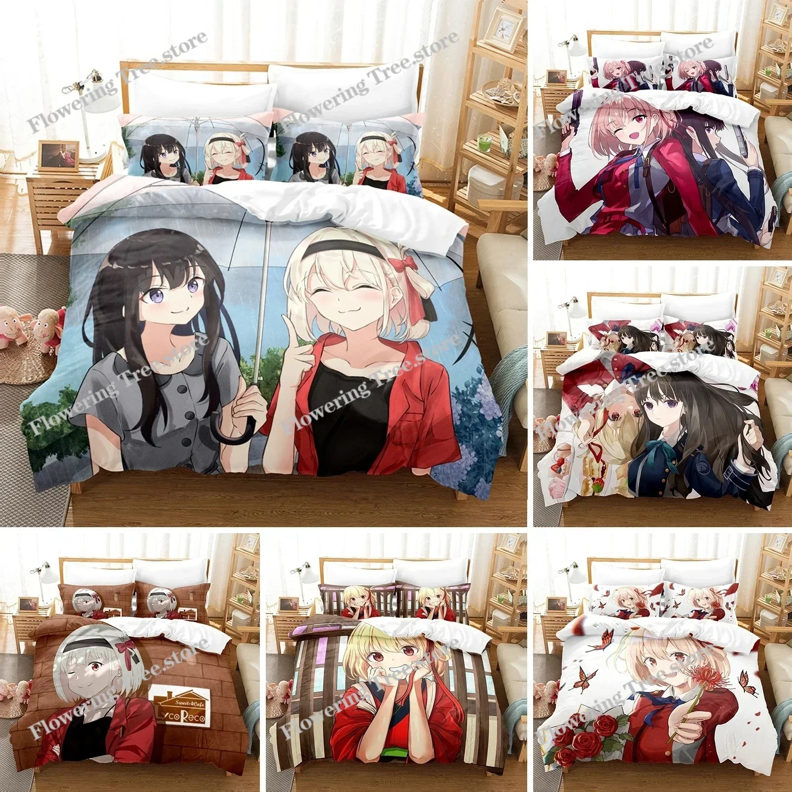 

Anime Lycoris Recoil Bedding Set Duvet Cover Bedroom Comforter Covers Single Twin King Size Quilt Cover Home Textile