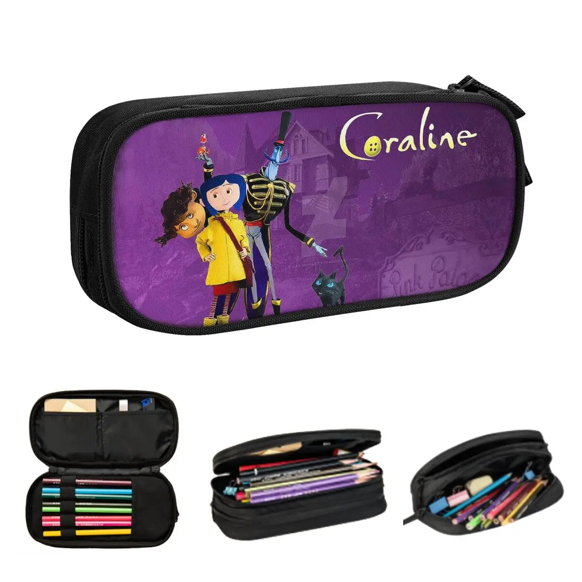 coralines halloween dos desenhos animados anime lapis cases grande capacidade caneta bolsas caixa de caneta bolsa de lapis para meninos meninas estudantes papelaria 01