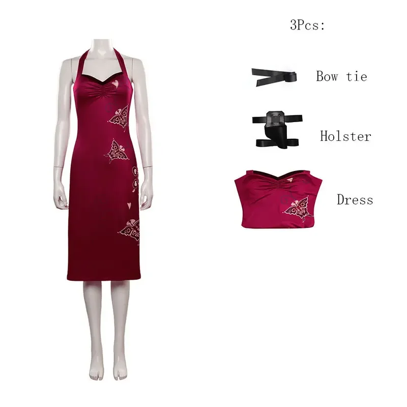 Ada Wong คอสเพลย์เครื่องแต่งกายเย็บปักถักร้อย cheongsam สไตล์ชุดสีแดงผู้หญิงฮาโลวีนเซ็กซี่ผู้หญิงตัวแทนคอสเพลย์เครื่องแต่งกาย xs-xxxl