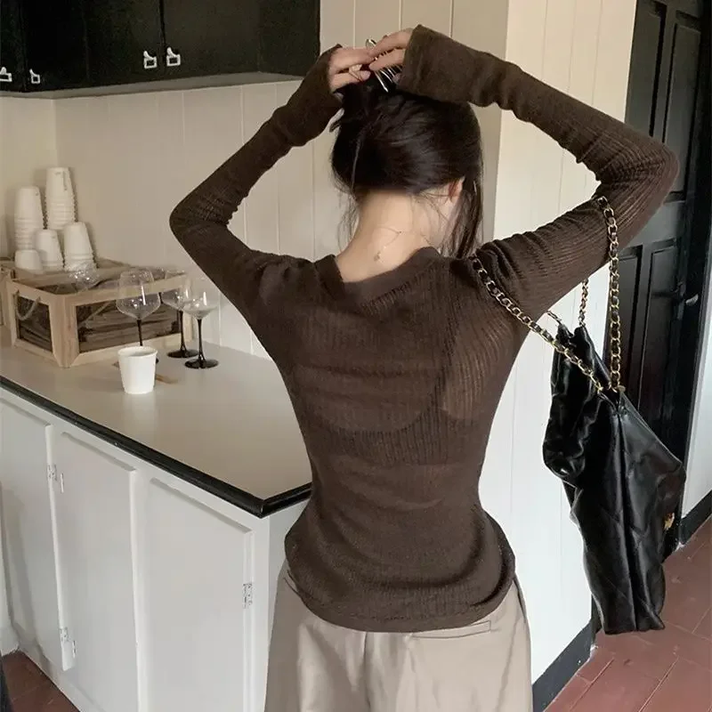 Spring Autumn New Solid Color V-neck Long Sleeve Fashion Sweater Women High Street Casual Slim Drawstring Patchwork Pullovers