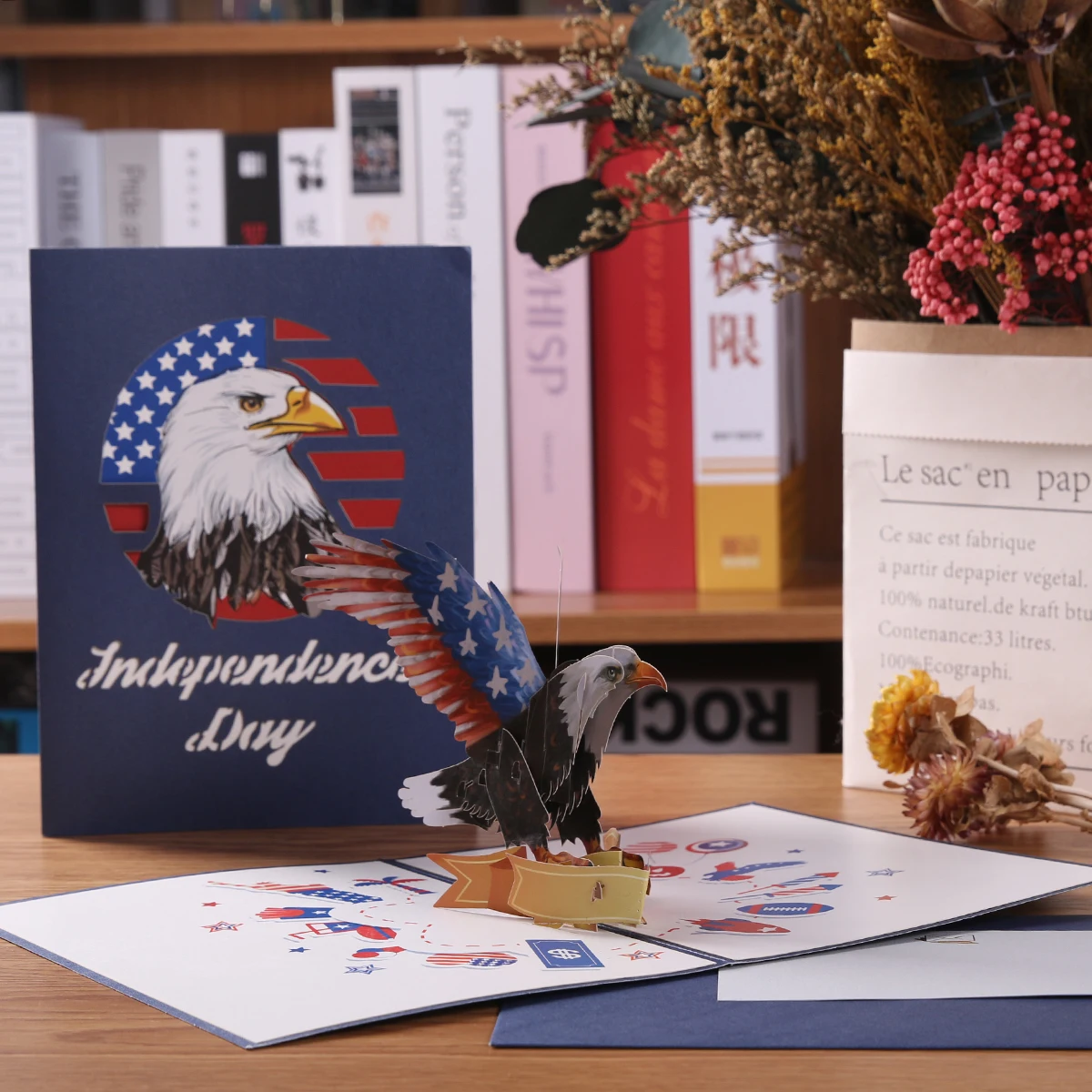 3D USA Eagle Pop Up Card for For Memorial Day, Independence Day, Veterans Day Greeting Cards