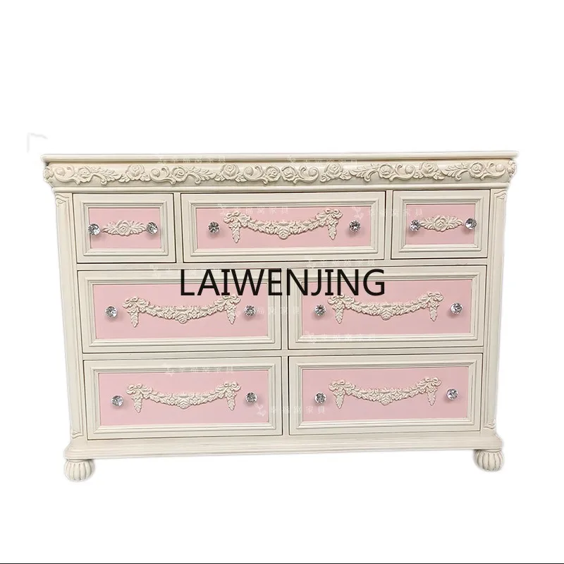 

MJY solid wood carving flower seven chest cabinet European storage storage American pink dressing decorative cabinet