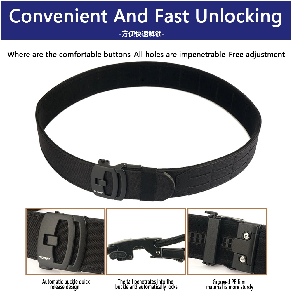 TUSHI Outdoor Hunting Men Tactical Belt Multi-Function Nylon Belt High Quality Marine Corps Automatically inner and outer Belt