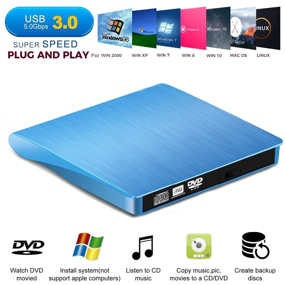 CD Drive Eksternal USB 3.0 Slim Eksternal DVD CD Drive High Speed Transfer Data Burner