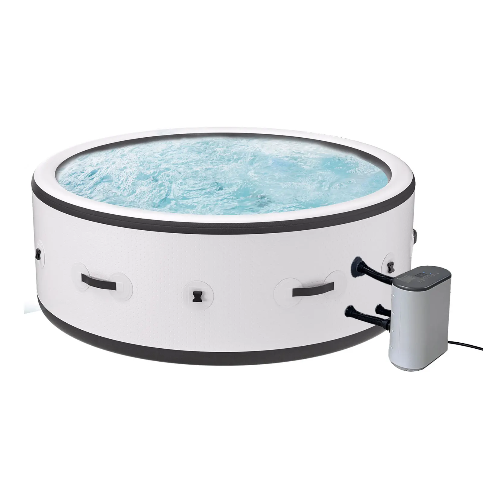 

STLF Hot Sale 4-6 Persons Fiber Tech Brushed Construction Inflatable Hot Tub 150 Air Jets Bubble Massage 6 Ambient Lights