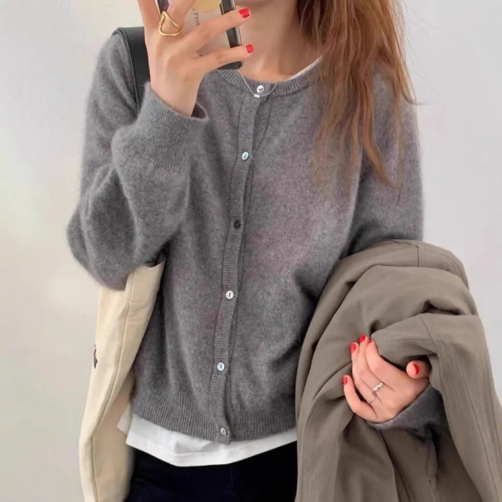 

Women's Cardigan round Neck Knitted Sweater Jacket Korean Style Versatile Short Spring Autumn Winter Bottoming Shirt