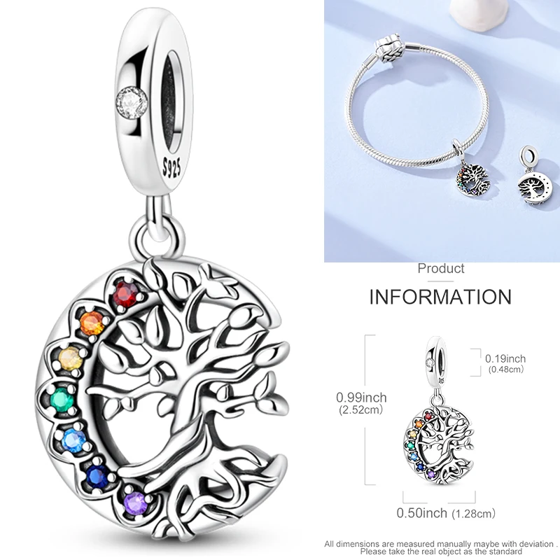 925 Sterling Silber Bunte CZ-Charm-Perlen Herz Baum des Lebens Elefant Hamsa Pfote Sonne Mond für DIY Armband Halskette Geschenk – Detail 20