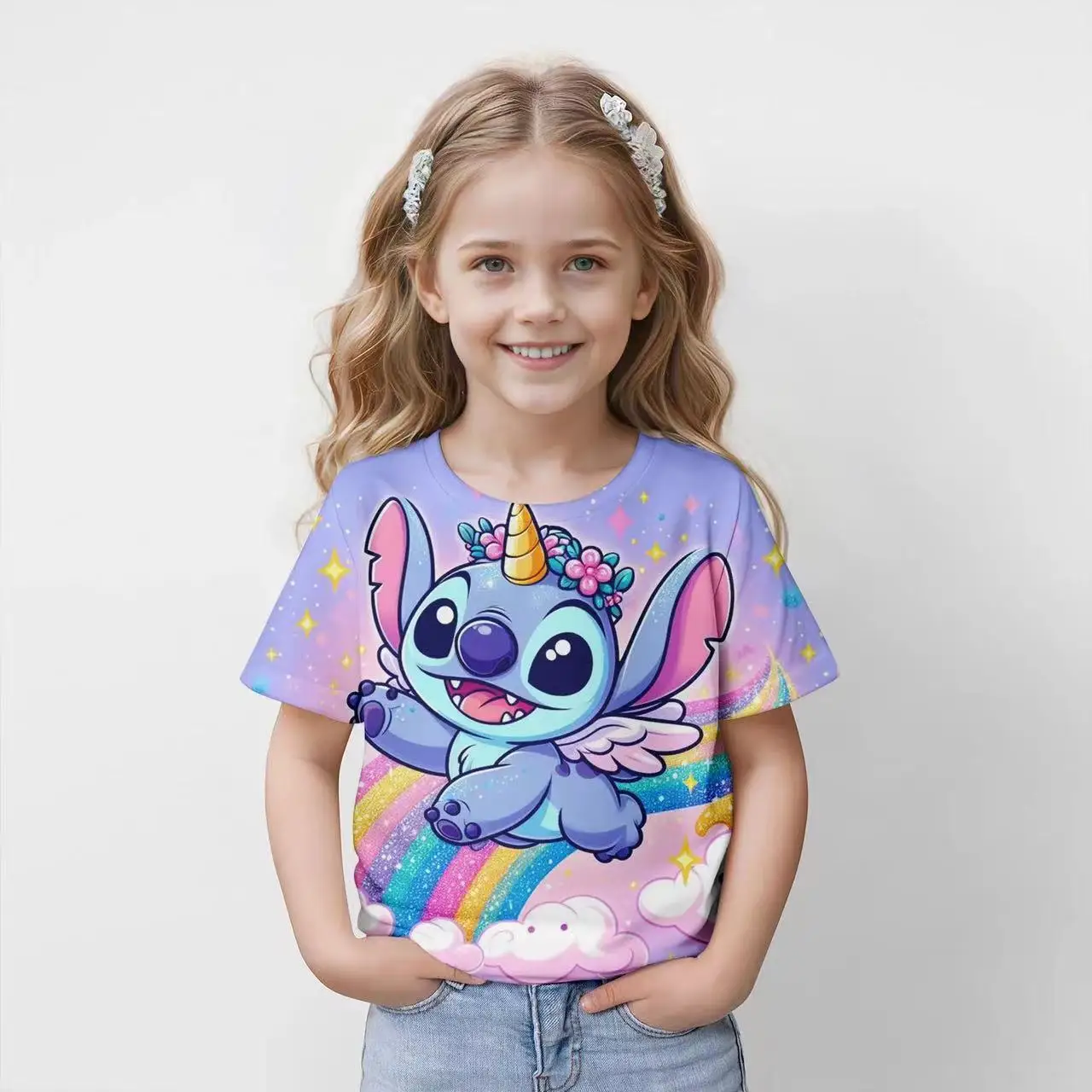 Disney Series Stitch Cartoon Character Short-sleeved Anime Puppy Bluey Printed Summer Style New Comfortable Ioose Top T-shirt