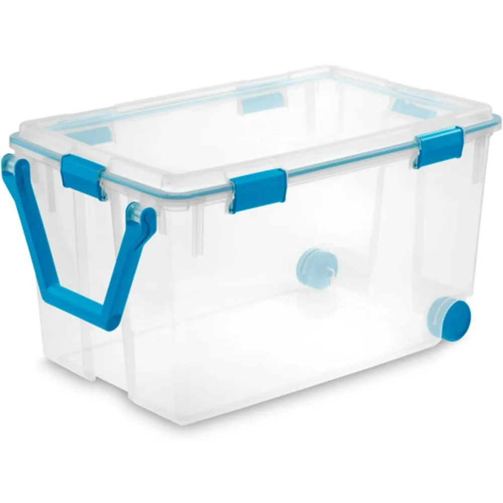 Wheeled Gasket Box Stackable Storage Bin with Latch Lid, 120 Qt (12 Pack)