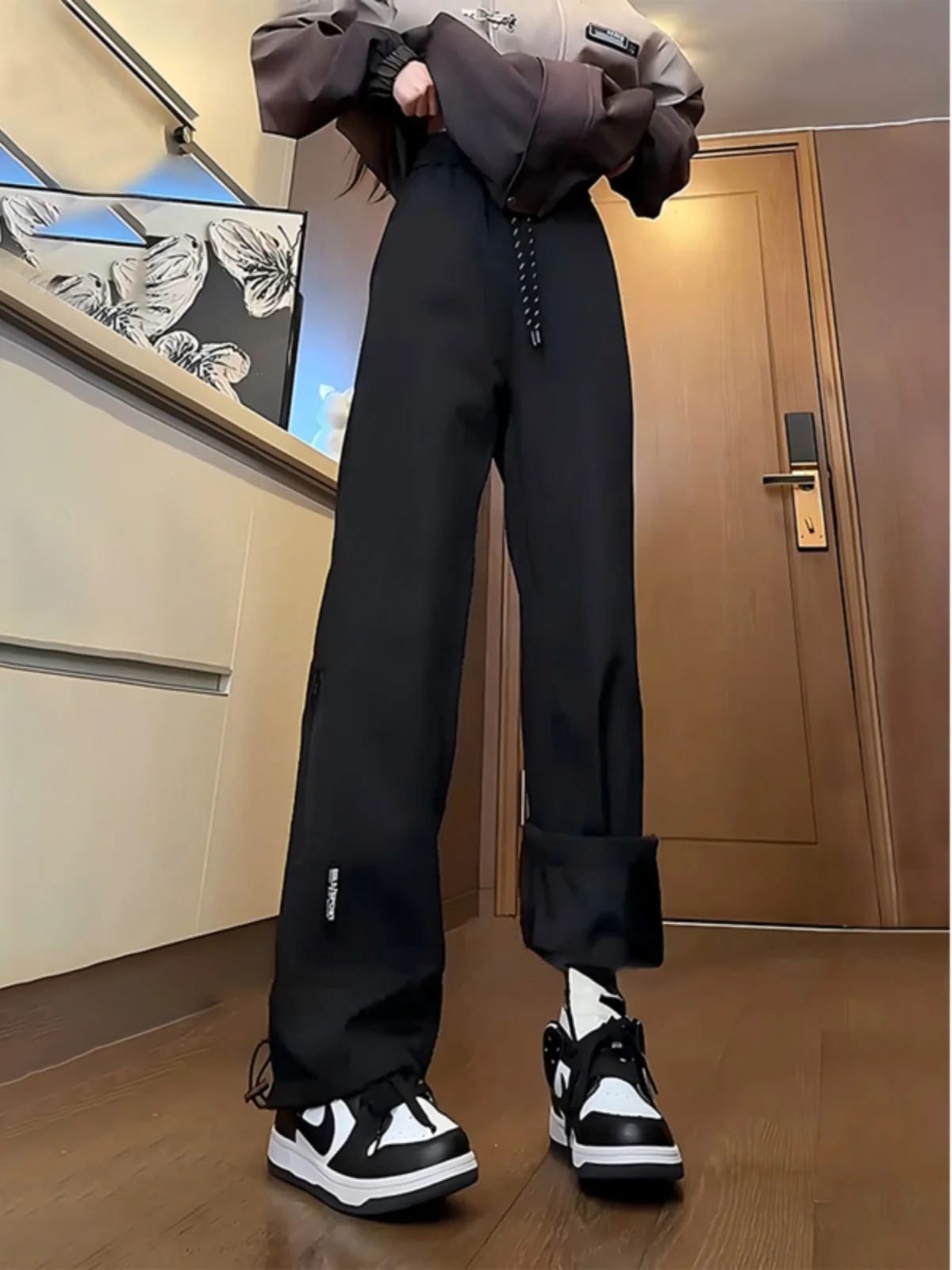 

American Retro Workwear Fce Lined Thiened Windproof Waterproof Outdoor Straight Leg Sports Climbing Pants for Men