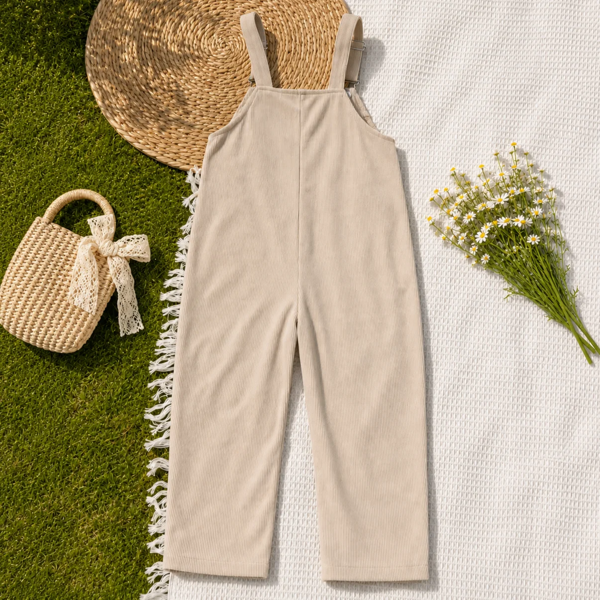 Baby Girl Corduroy Overalls Daisy Floral Embroidery Adjustable Strap Toddler Spring Autumn Suspender Jumpsuit Kids Casual Pants