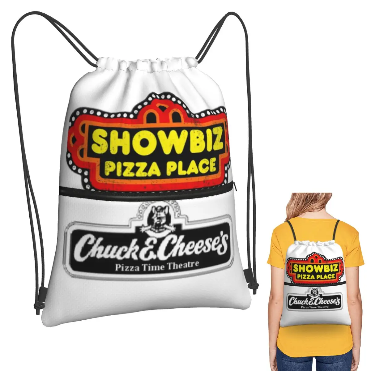 

Chuck E Cheeses Pizza Time Theater Backpacks Fashion Drawstring Bundle Pocket Shoes Bag Book Bags for Man Woman School