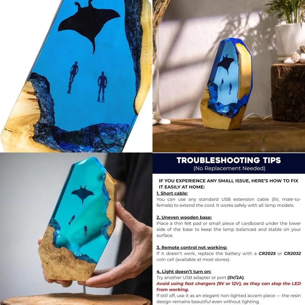 

16-Color LED Ocean Night Light: USB-Powered Whale & Turtle Desk Lamp with Wooden Base and Remote Control, Handcrafted Marine Lif