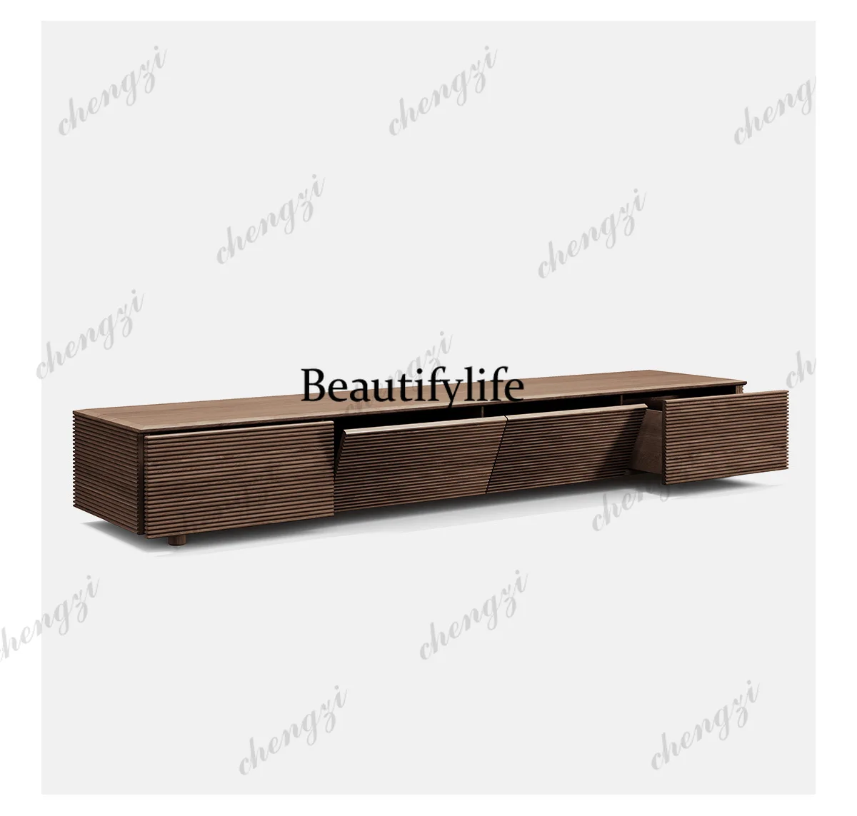 TV Base Cabinet Black Walnut Solid Wood Scandinavian Log Modern Home Living Room Storage Luxury Accessible Furniture