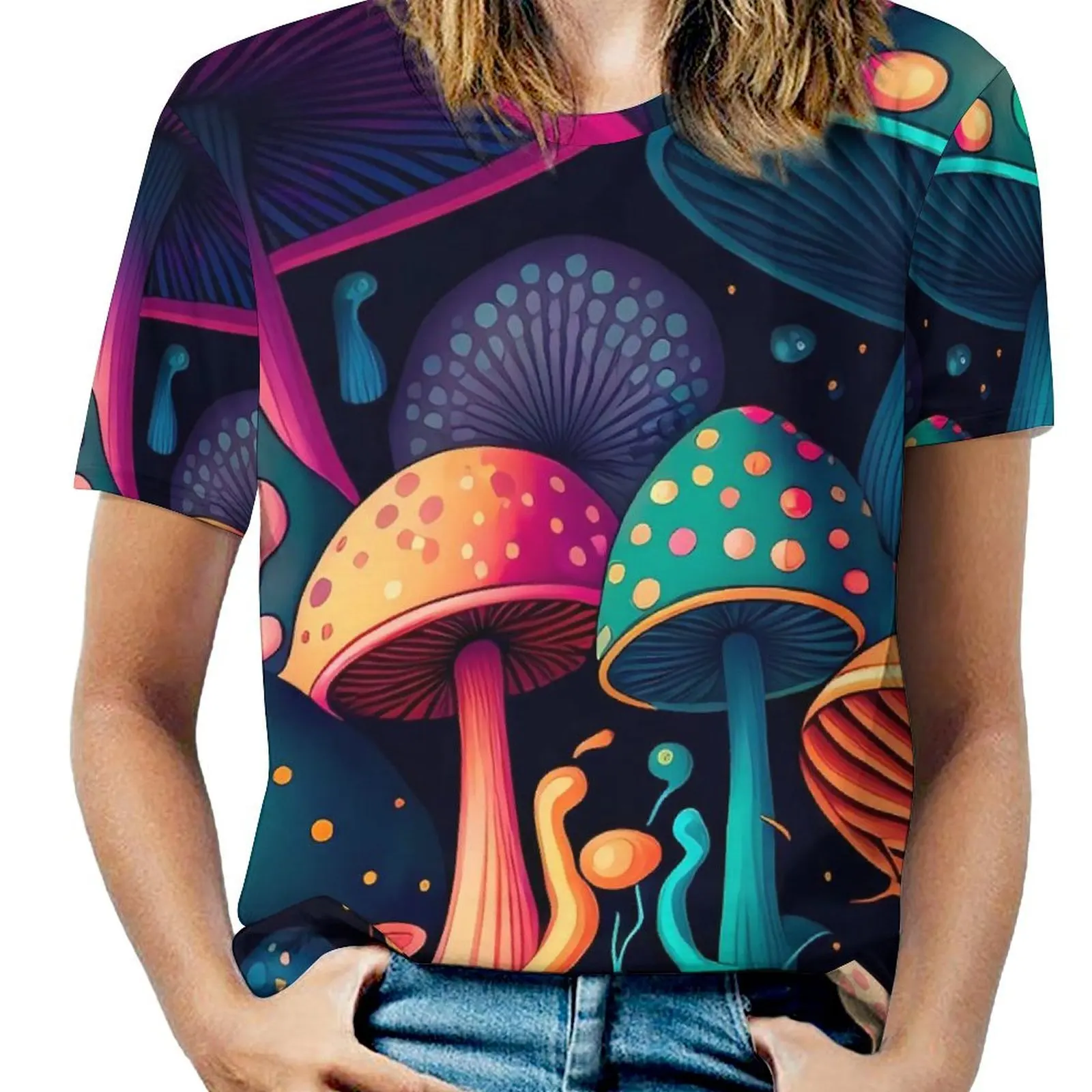 Oversized Magic Mushroom T-Shirts Cartoon Mushrooms Street Wear T Shirt Short Sleeve Woman Vintage Tee Shirt Beach Printed Tops