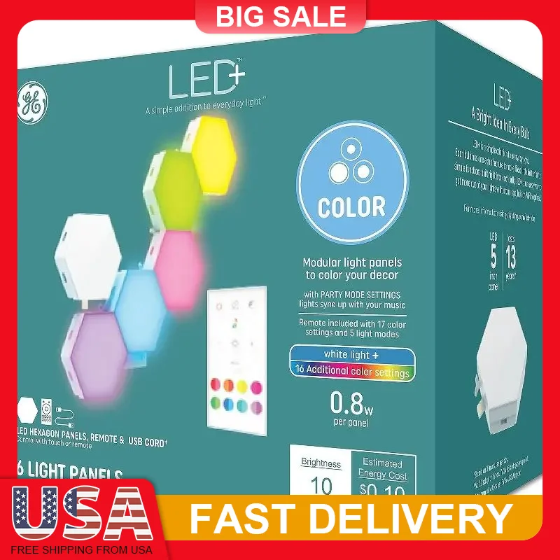 

6 Pack Hexagon LED Panel Lights with Remote Music Sync 16 Colors Dimmable Modern Mosaic Decor for Room Home Party
