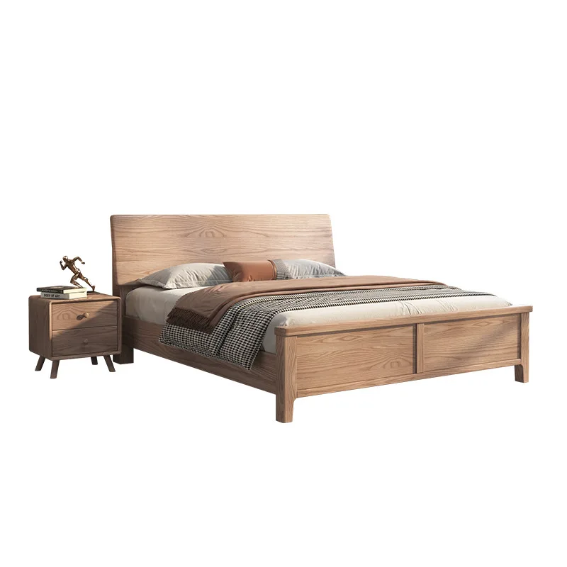 

Solid wood bed 1.8 meters simple double 1.2 meters small apartment log bedroom household high box ash wood grain bed