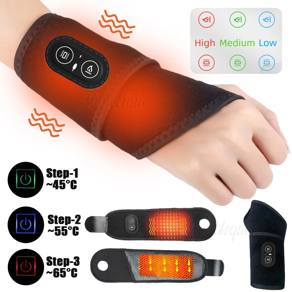 3 Level Electric Heated Wrist Joints Brace Heating Pad Temperature Wrist Warmer Support Wristbands Injury Rheumatism Tendonitis