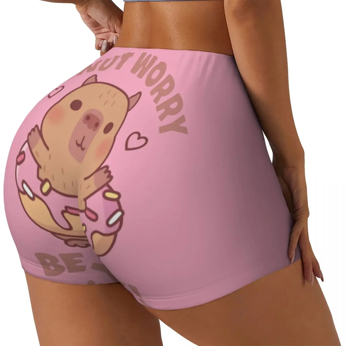 Custom Women's Donut Worry Be Cappy Capybara Workout Yoga Shorts Athletic Gym Biker Running Shorts