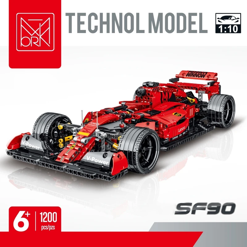 Décoration de bureau 3D créative, 1200 pièces, ensemble de blocs de construction de voiture de course, modèle classique rouge, idée cadeau de noël pour adultes et enfants