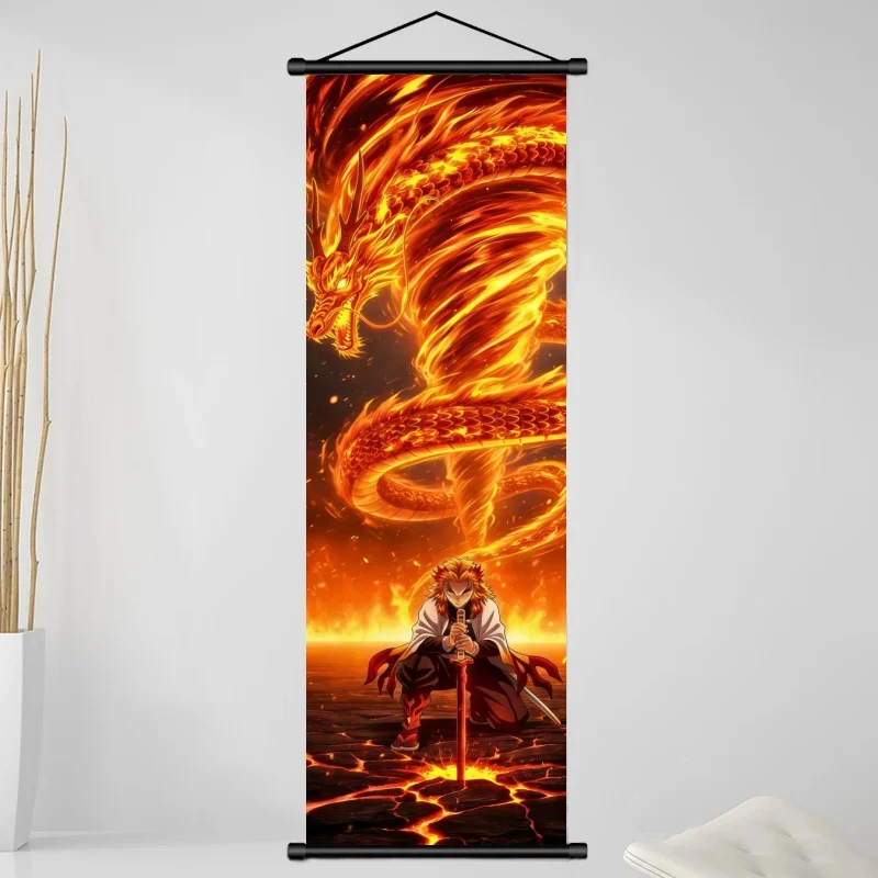 Demon Slayer Kyojuro Rengoku HD Print Anime Fabric Wall Art Scroll for Fans Bedroom Gaming Room Living Room Home Decor view 2