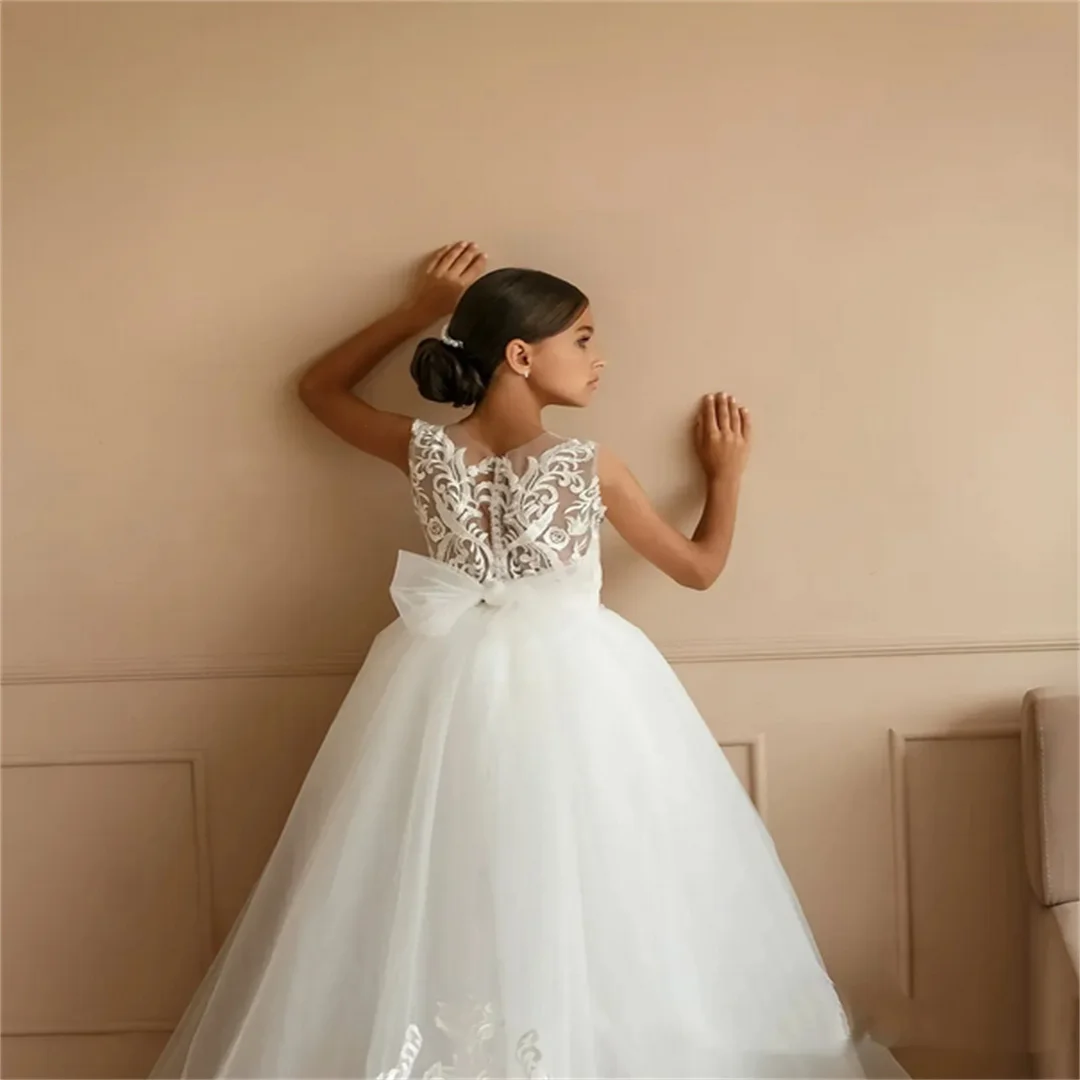 Princess Flower Girl Dress 2025 A Line Tulle Lace Toddler First Communion Gowns Little Kids Infants Christening Baptism Junior