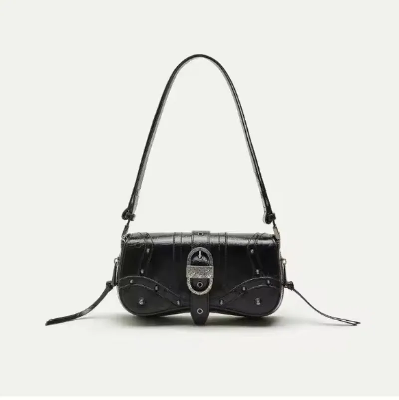 

Fashion Punk Style Rivet Elements Retro Large Capacity Underarm Shoulder Bag Biker Bag For Women