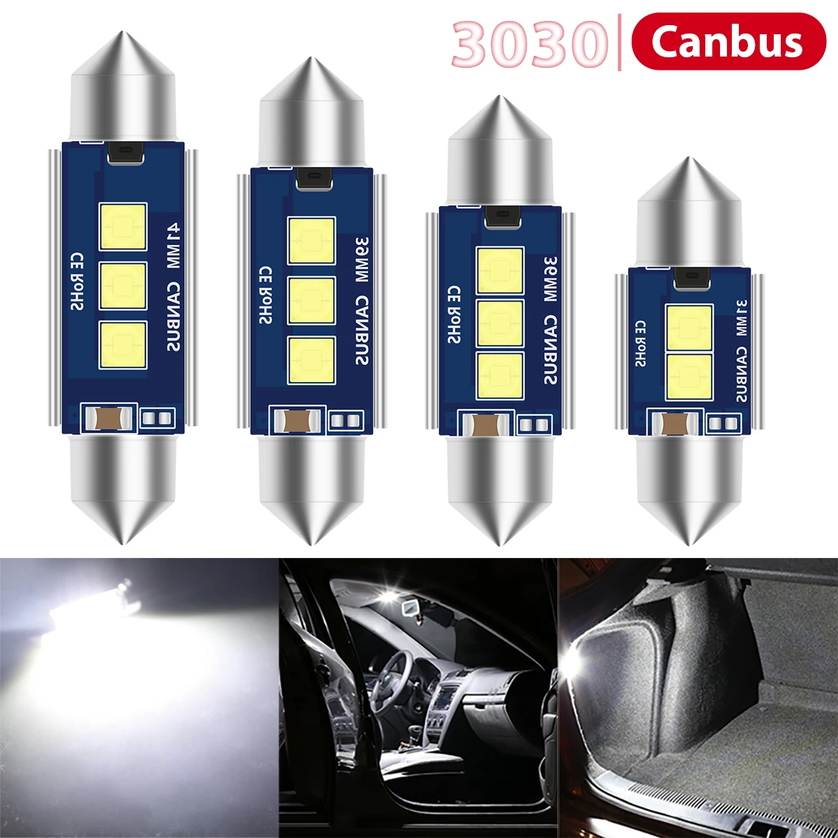 

2PCS C5W LED Bulbs Canbus Car Interior Light 31/36/39/41mm Festoon Reading Dome License Plate Door Light Trunk Lamp 12V White