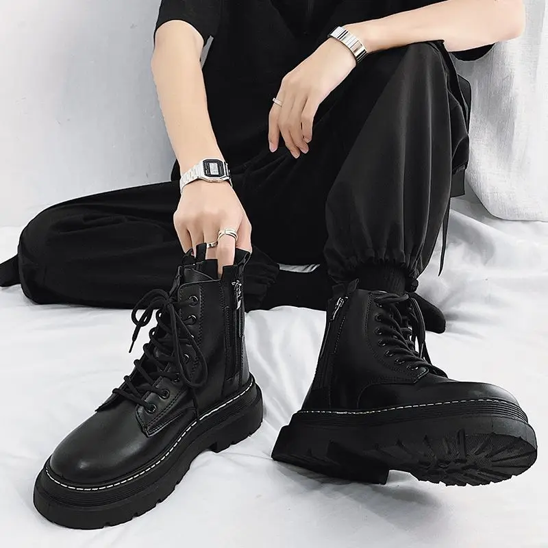 

Мужские рабочие ботинки из мягкой кожи на весну и осень 2025, черные, с высоким берцем и боковой молнией, высокий класс, модный дизайн, классика