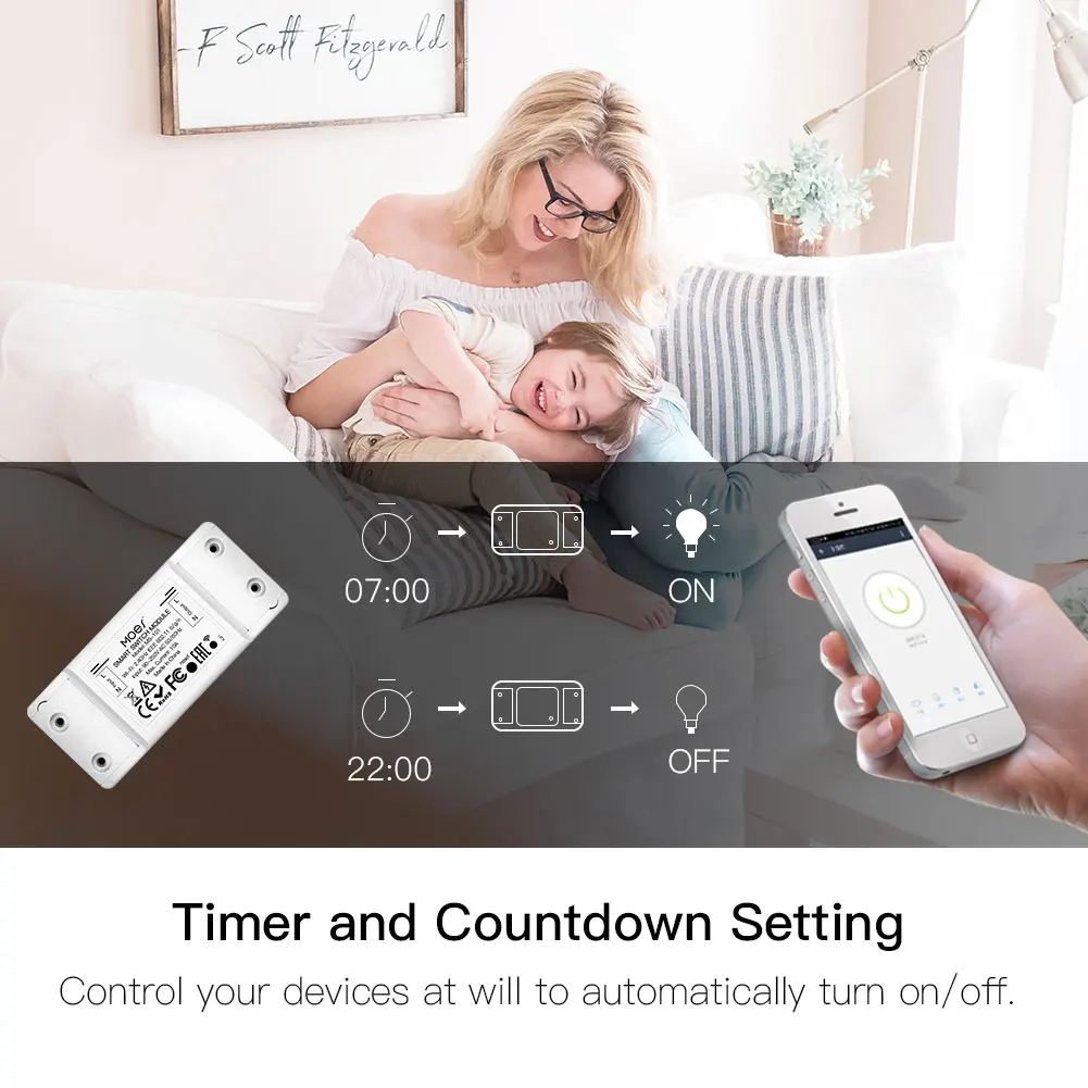 MOSE-WiFi Interruptor de Luz Inteligente, Temporizador Universal Breaker, Controle Remoto Sem Fio, Funciona com Alexa, Google Home, Smart Life APP, DIY