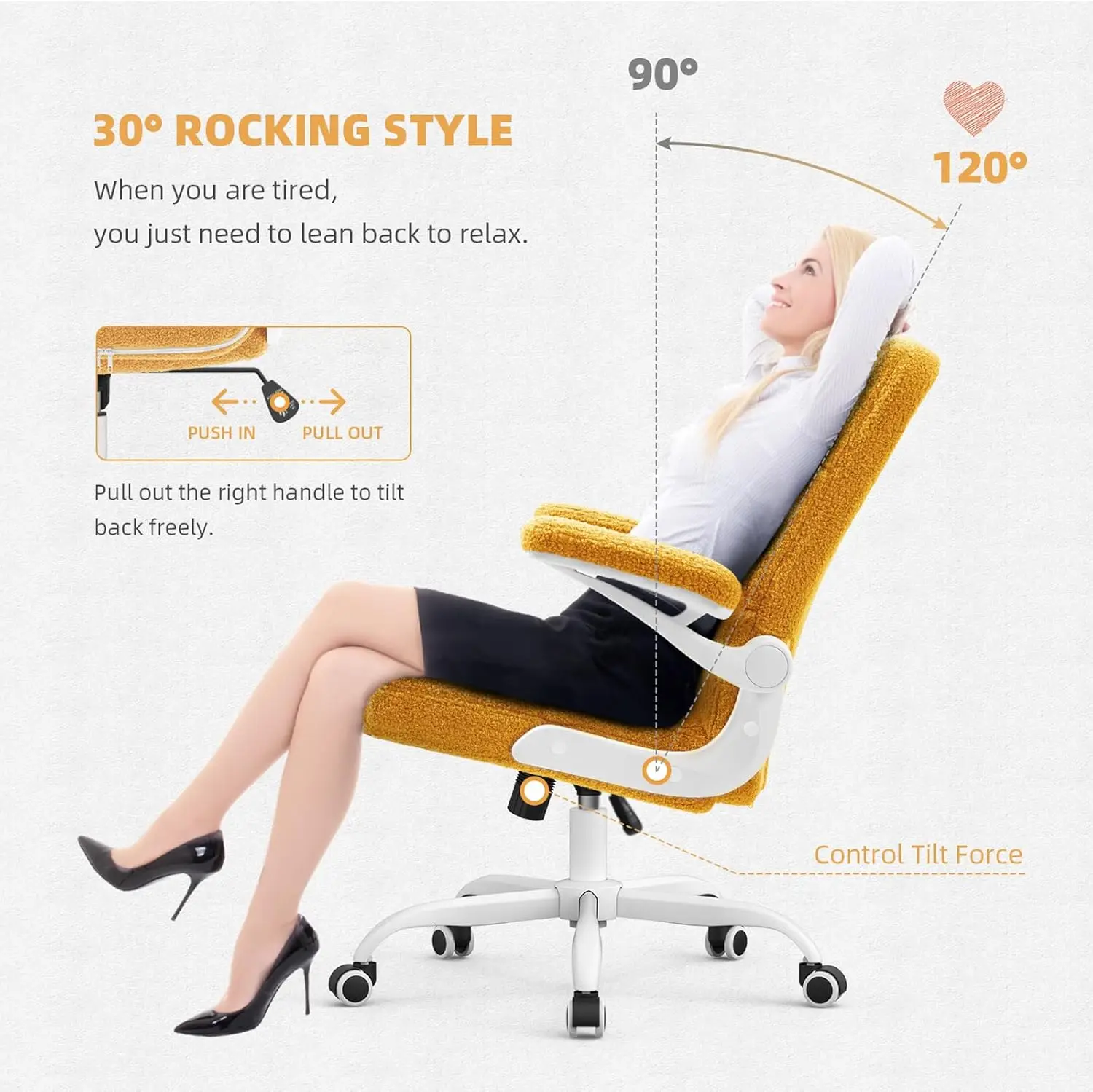 Chaise de Bureau avec Accoudoir Rabattable, Roulettes, Fausse Fourrure, pour Ordinateur