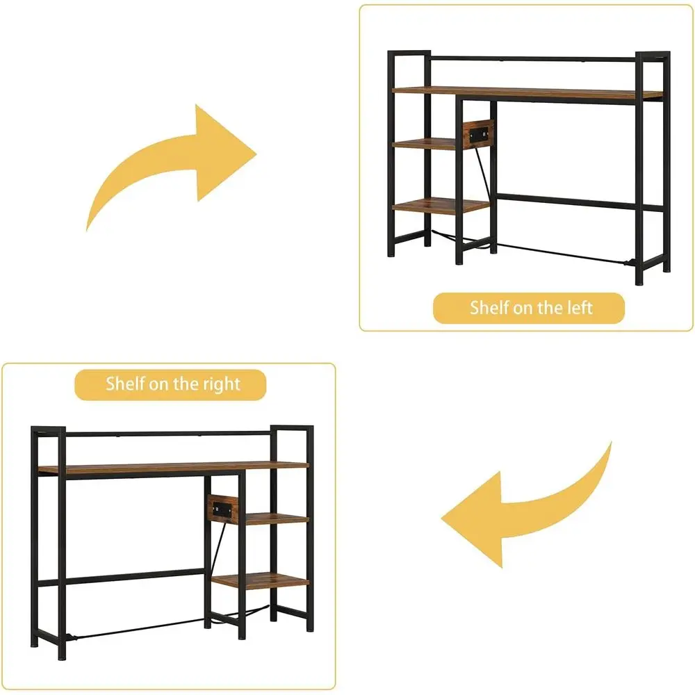 Book Shelf with 3 Tier Open Shelf, Bookcase with Light Strip and Outlet, Bookshelf & Desk Shelfs for Computer Desks, Desk Hutch