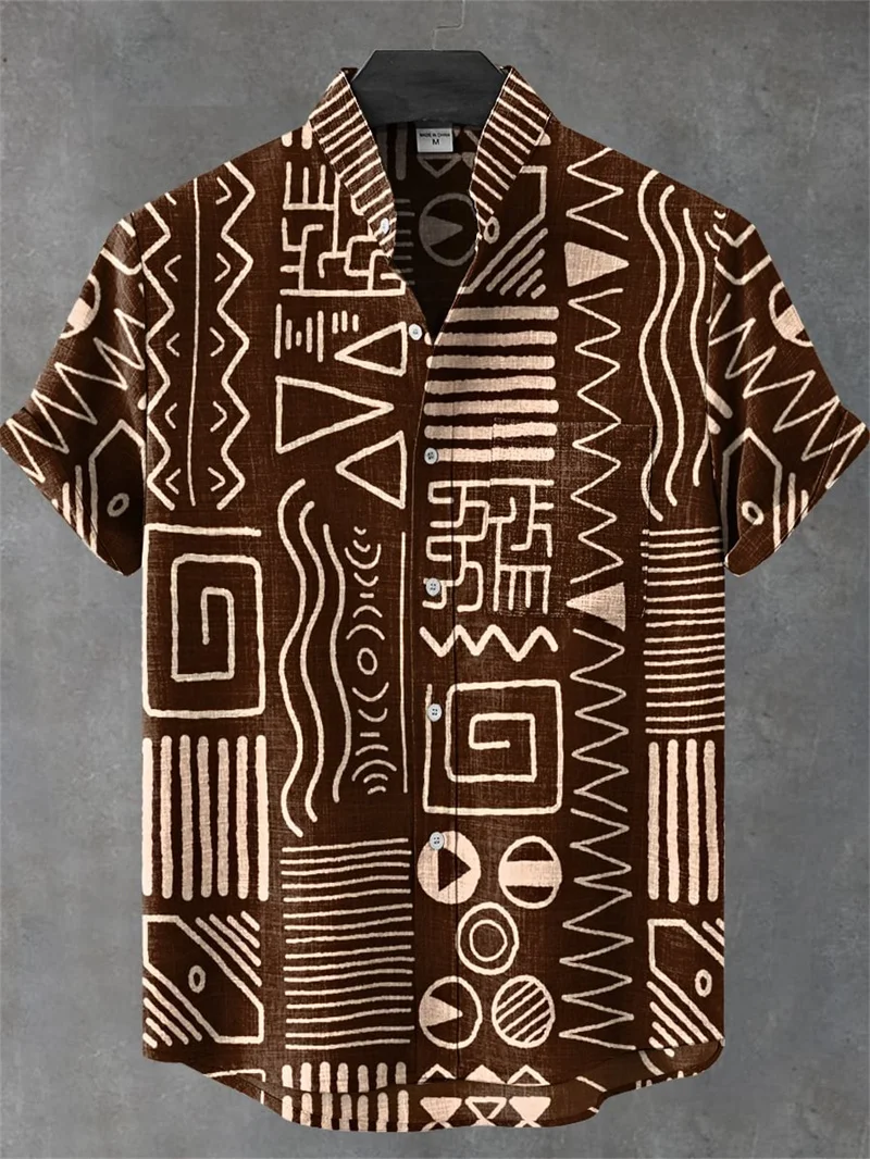 Sommerliches Ethno-Design Casual Top mit Katzenmuster Kurzärmliges Modisches Retro-Herrenhemd – Detail 8