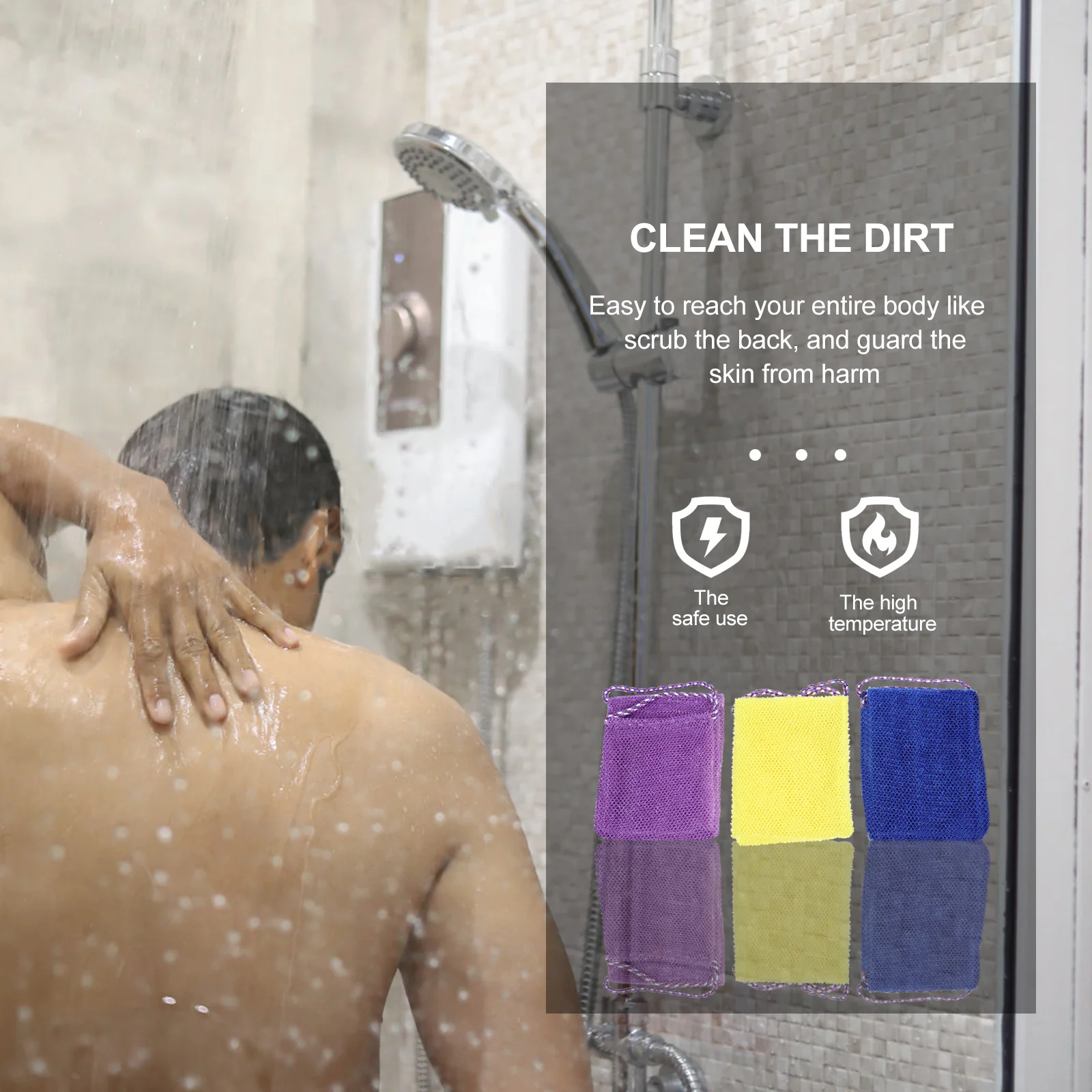 

3Pcs Exfoliating Bath Scrubber Shower Back Washer Body Skin Brush Relax Muscles Relieve Stress Promote Blood Circulation Men