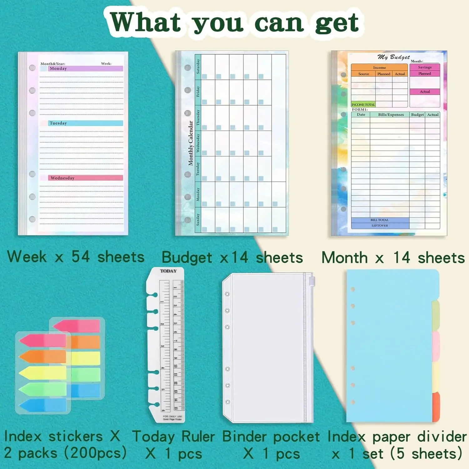 

Новые сменные блоки для ежемесячного и еженедельного планировщика, набор для бюджетного планирования, для обложки-биндера A6, аксессуар для 6-кольцевого планировщика, органайзер для денег.