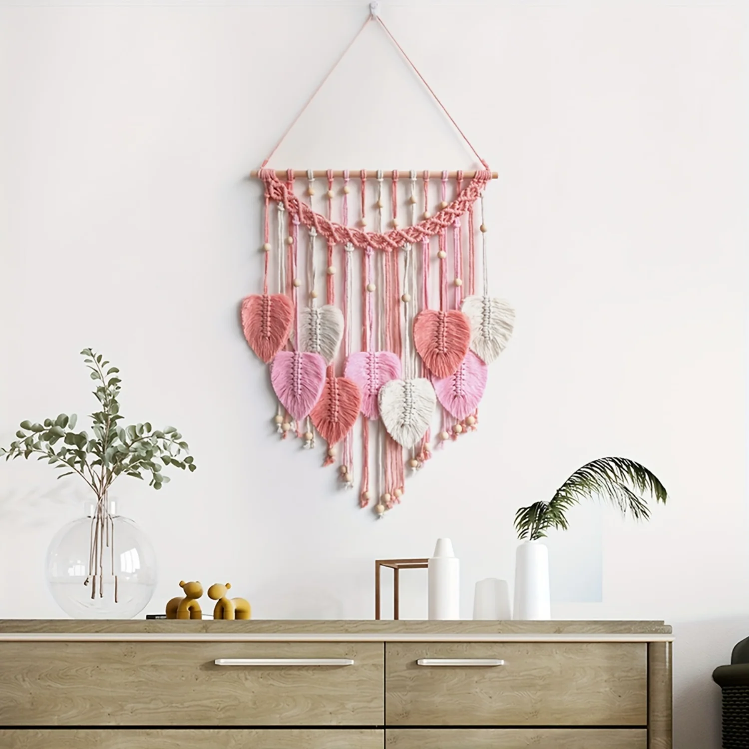 1pc Exquisitely Handcrafted Cotton Rope Leaves Wall Hanging - Nurturing Nursery Accent, Bohemian Chic for Girls Rooms, Perfect H